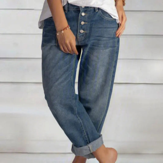 Dames Hoge Taille Wijde Spijkerbroek | Vintage Comfortabele Denim Jeans 0