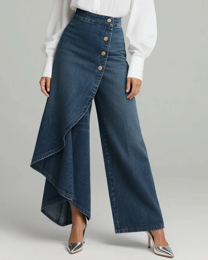 Dames Hoge Taille Wikkelbroek | Modieuze Wijde Pijpen met Asymmetrisch Ontwerp 1