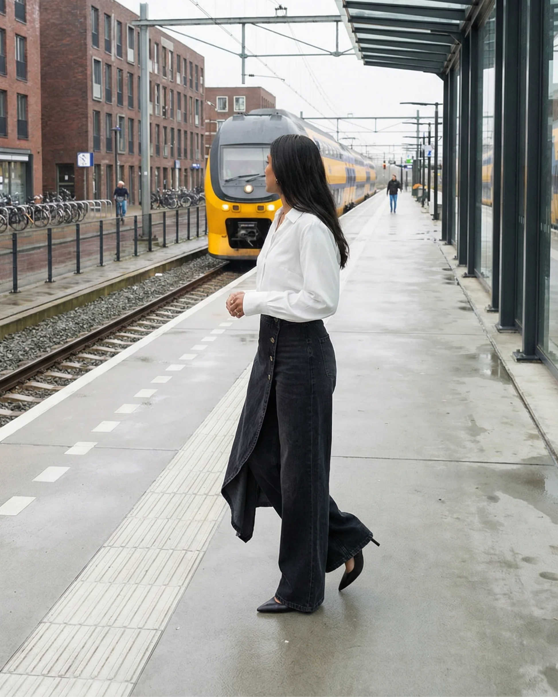 Dames Hoge Taille Wikkelbroek | Modieuze Wijde Pijpen met Asymmetrisch Ontwerp 6