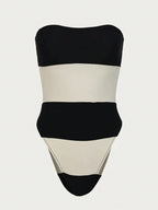 Dames Hoogwaardige Strapless Jumpsuit | Elegante Hoge Beenuitsnijding met Contraststrepen 1
