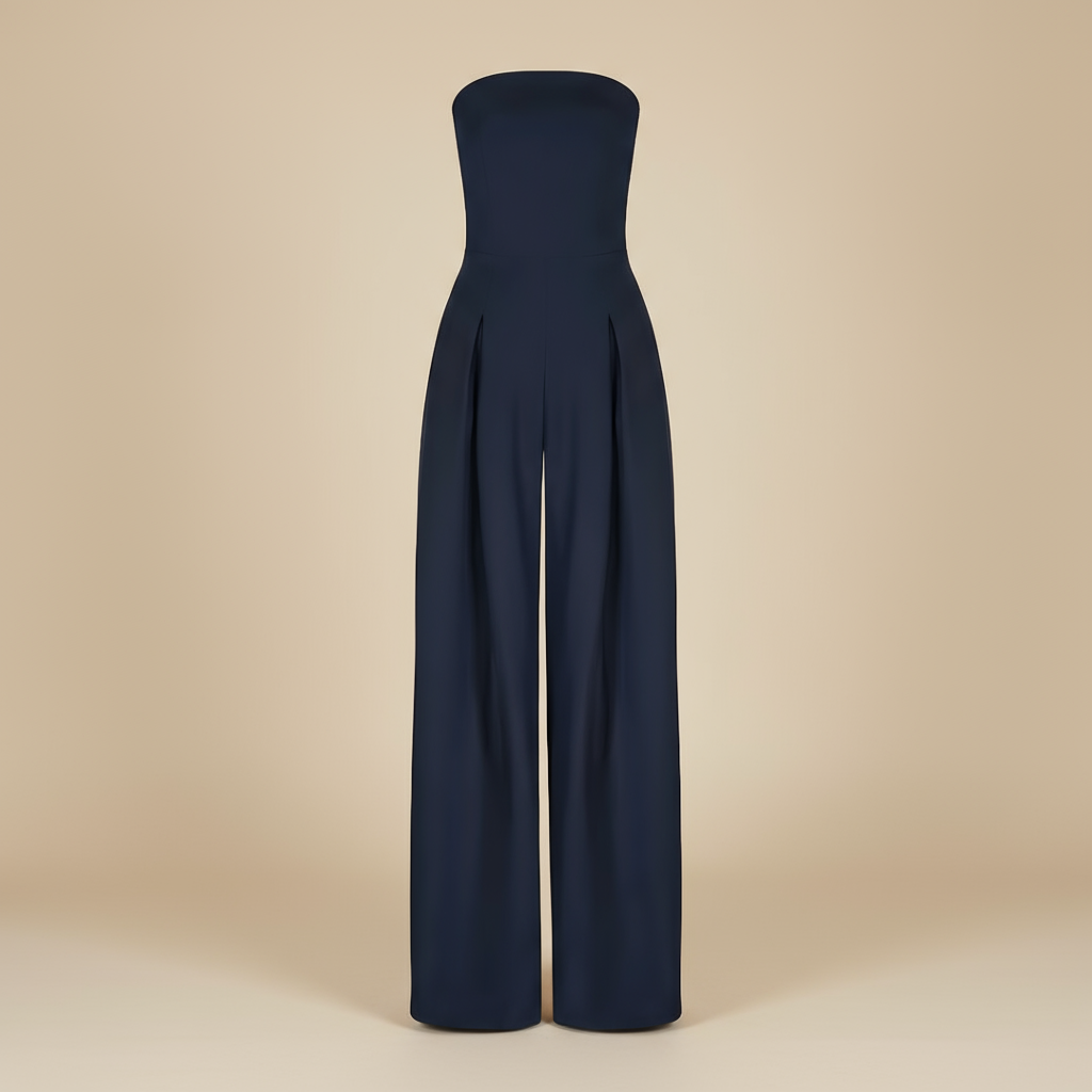 Dames Jumpsuit Zwart | Elegante Strapless Wijde Pijpen Feestelijke Outfit 1