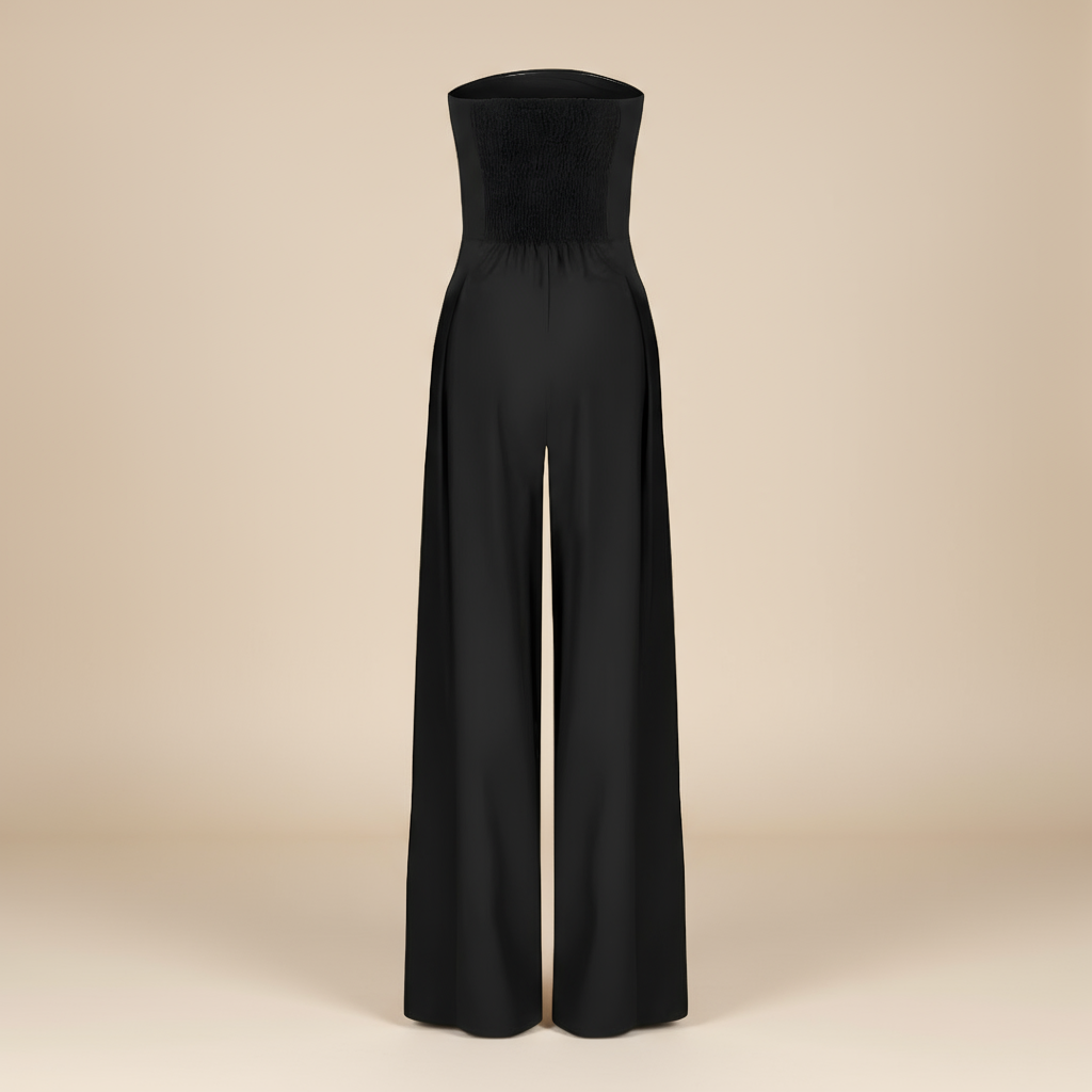 Dames Jumpsuit Zwart | Elegante Strapless Wijde Pijpen Feestelijke Outfit 3
