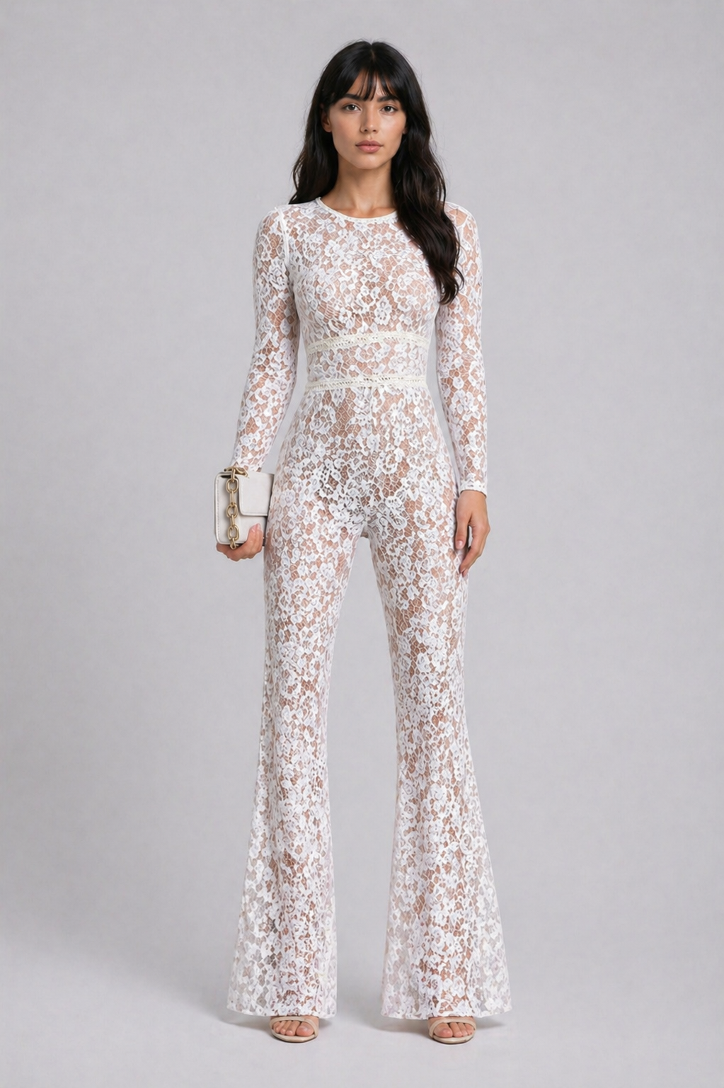 Dames Kant Jumpsuit | Feestelijke Elegante Wijde Pijpen Outfit 0