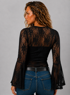 Dames Kanten Blouse | Transparante V-Hals Top met Lange Klokmouwen | Elegant en Modern 1