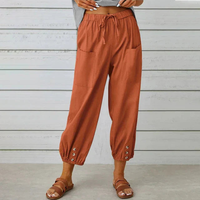 Dames Katoenen Hoge Taille Broek | Comfortabele Zwarte Losse Casual Trousers met Elastische Band 8