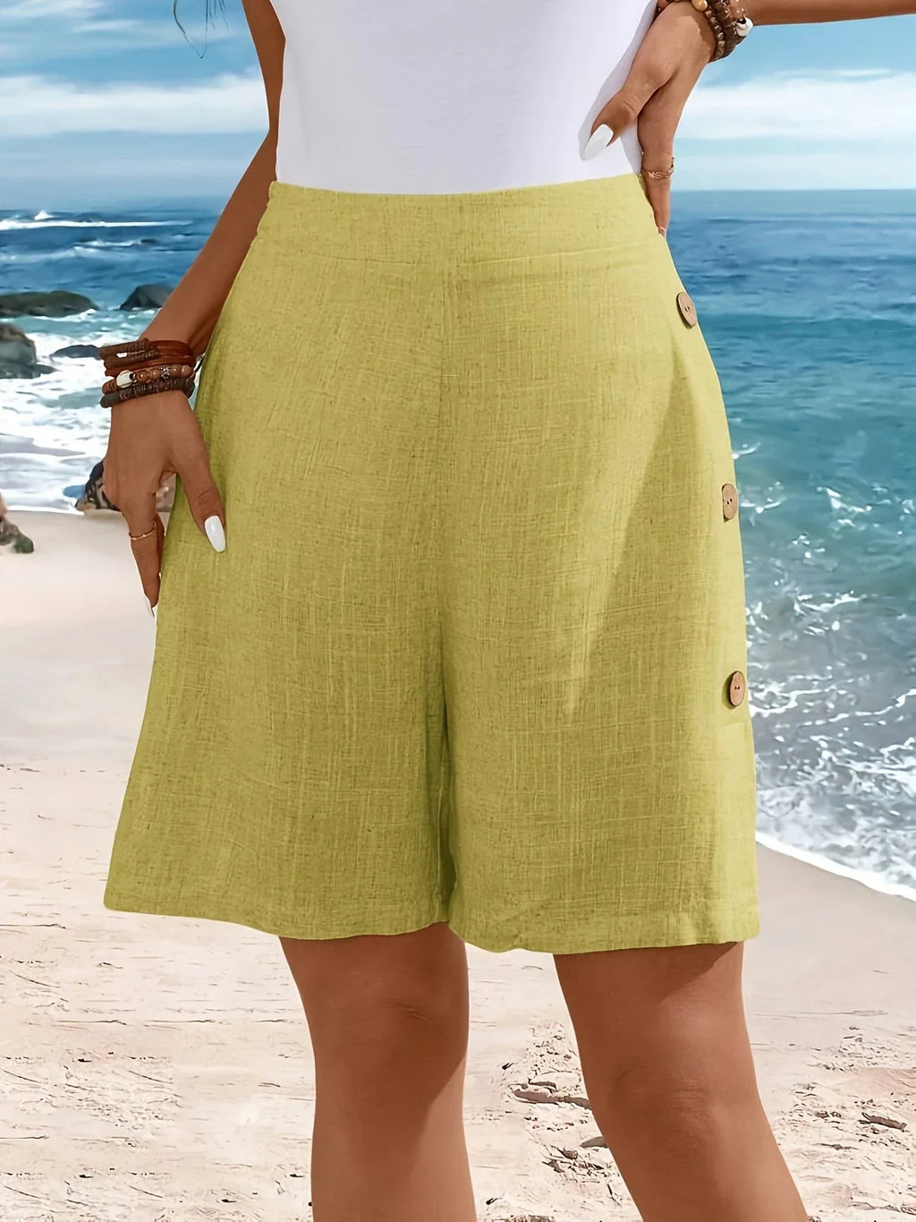 Dames Katoenen Korte Broek | Comfortabele Zomer Shorts met Knoopdetail 4