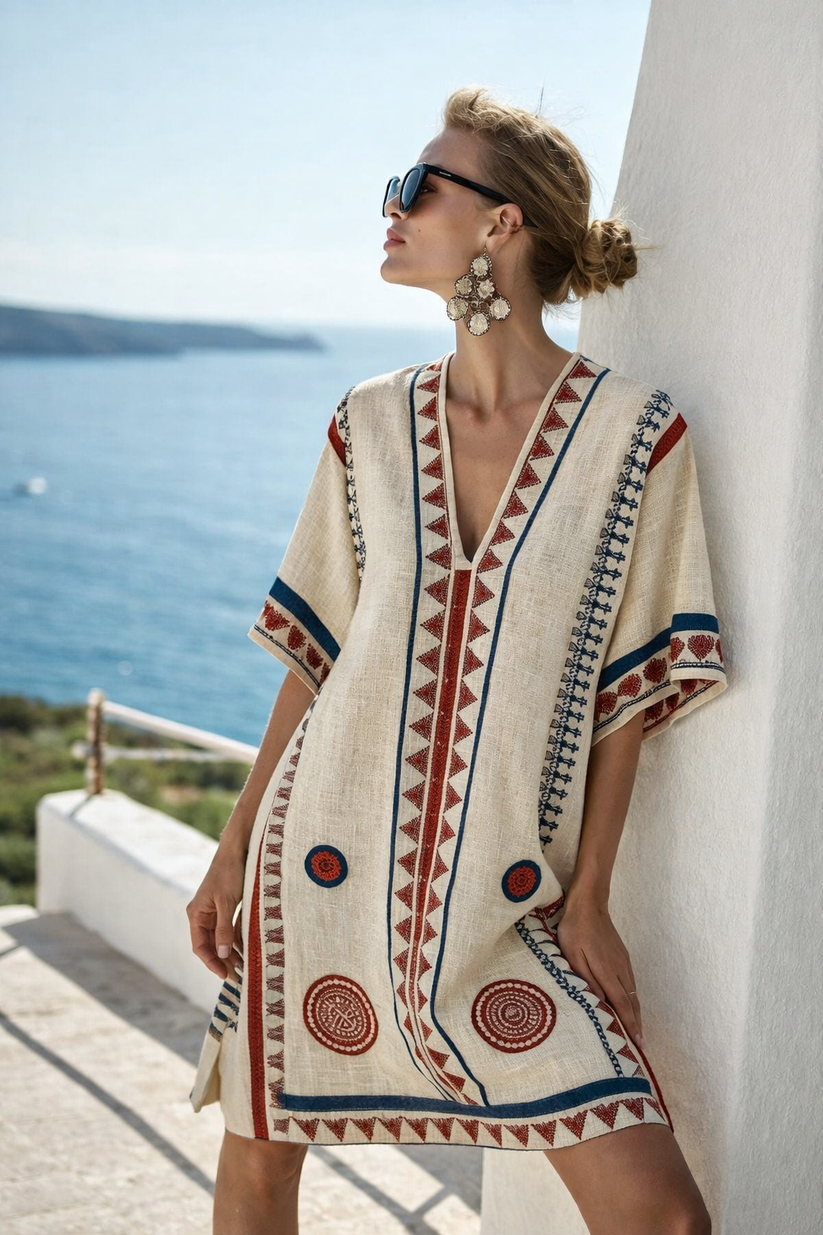 Dames Katoenen Korte Zomerjurk | Luchtig en Casual Strandjurk 0