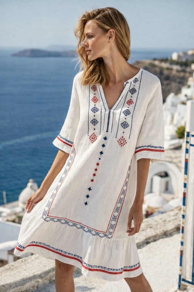 Dames Katoenen Korte Zomerjurk | Luchtig en Casual Strandjurk 4