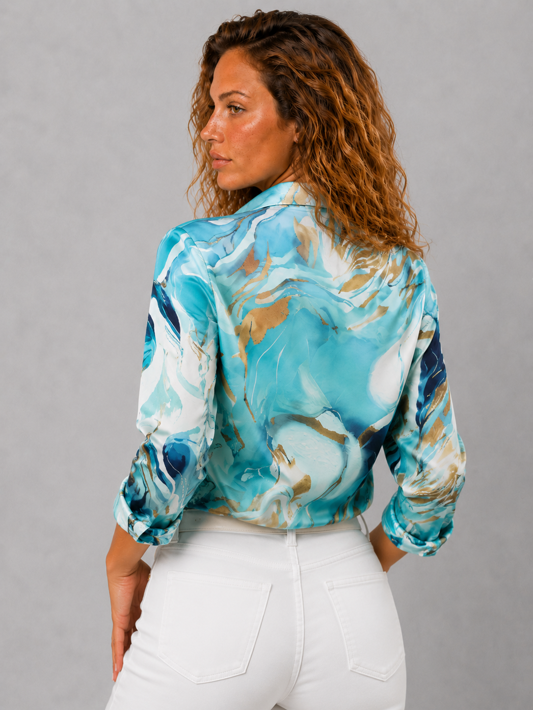 Dames Katoenen Lange Blouse | Elegante Abstracte Print met Lange Mouwen 1
