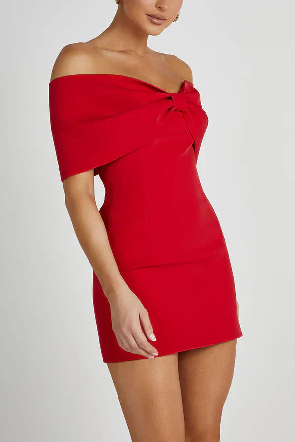 Dames Katoenen Off-Shoulder Mini-Jurk | Elegante Flatterende Zomerjurk met Strikdetail 0