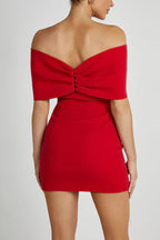 Dames Katoenen Off-Shoulder Mini-Jurk | Elegante Flatterende Zomerjurk met Strikdetail 2