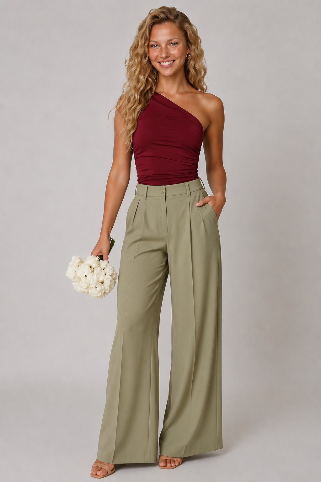 Dames Katoenen One-Shoulder Top | Elegante Flatterende Drapering in Bordeaux 0