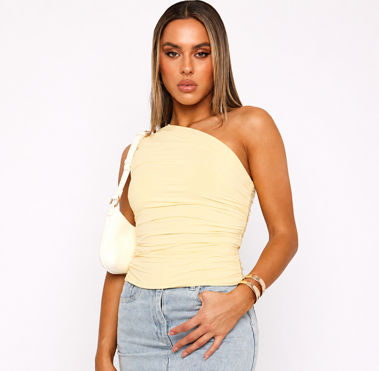 Dames Katoenen One-Shoulder Top | Elegante Flatterende Drapering in Bordeaux (1)
