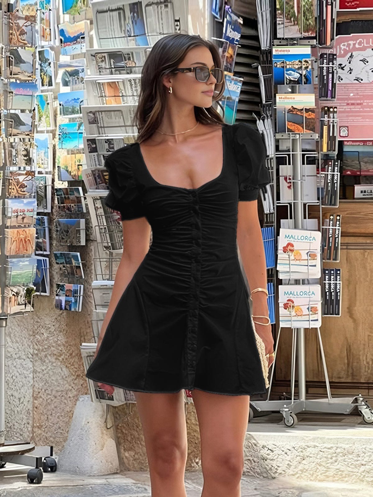Dames Katoenen Zomerjurk | Romantisch Minikleed met Puffmouwen en Getailleerde Pasvorm 4