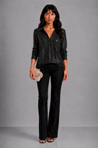 Dames Katoenmix Blouse | Elegante Wrap-Halslijn met Glamoureuze Pailletten 0