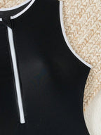 Dames Kleurblok Badpak | Sportief Hoge Halslijn met Rits | Elegant en Comfortabel 6