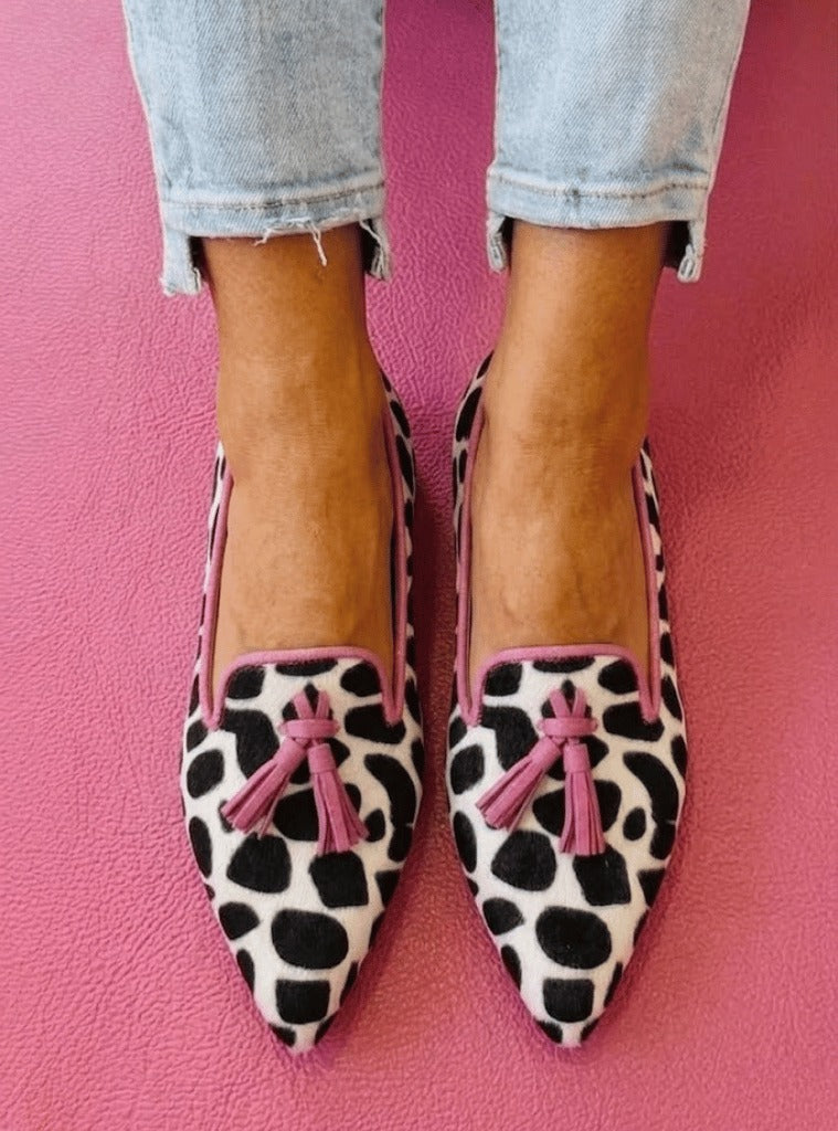 Dames Koeprint Loafers | Puntige Neus Met Kwastjes 0