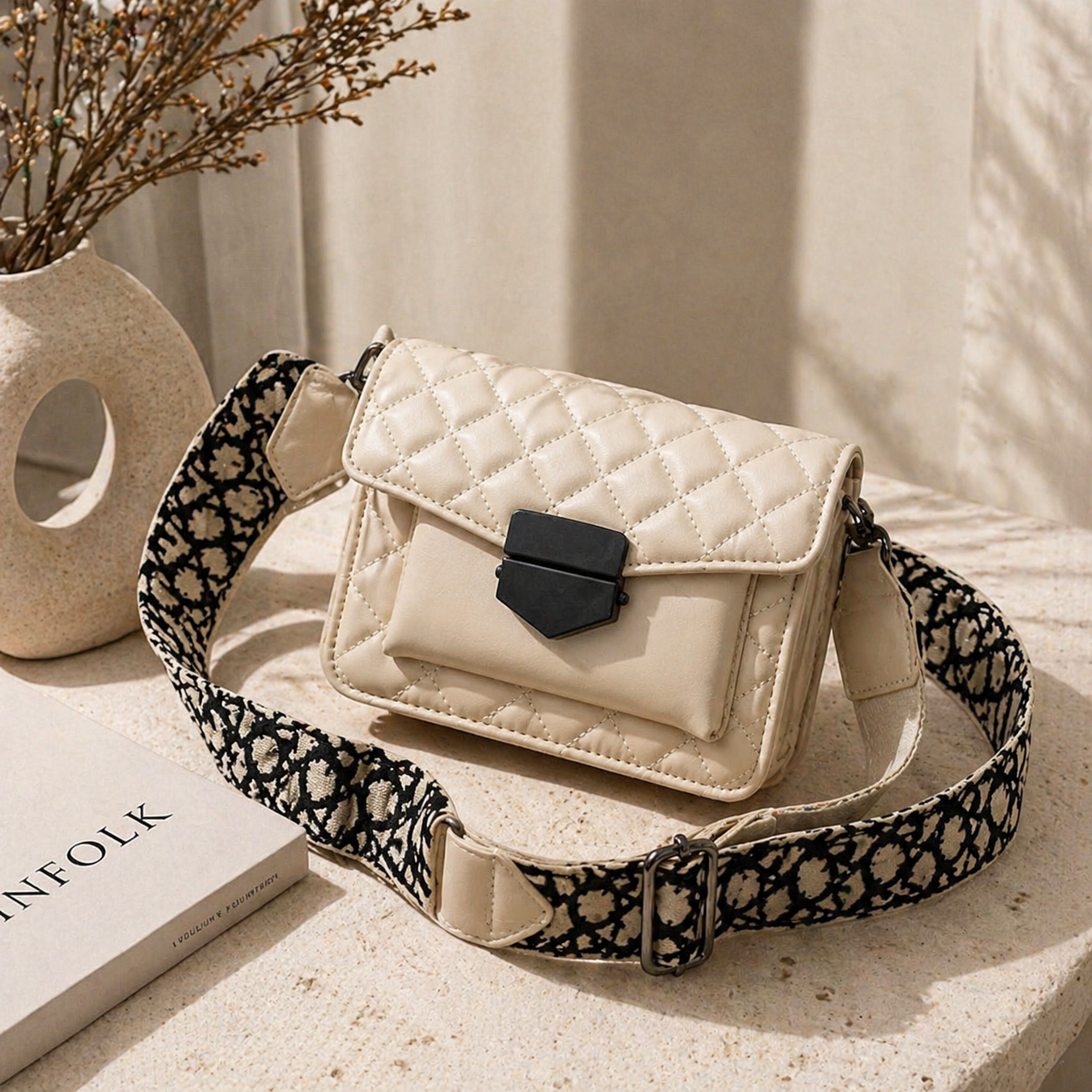 Dames Kunstleer Crossbody Tas | Zwarte Gewatteerde Schoudertas met Ruim Interieur 2