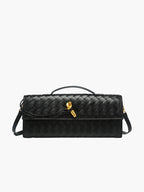 Dames Kunstleer Gevlochten Schoudertas | Elegante Luxe Clutch met Gouden Accenten 0