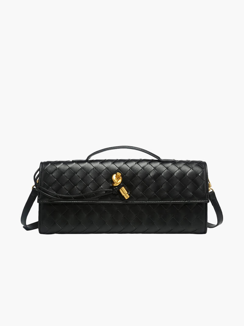 Dames Kunstleer Gevlochten Schoudertas | Elegante Luxe Clutch met Gouden Accenten 0