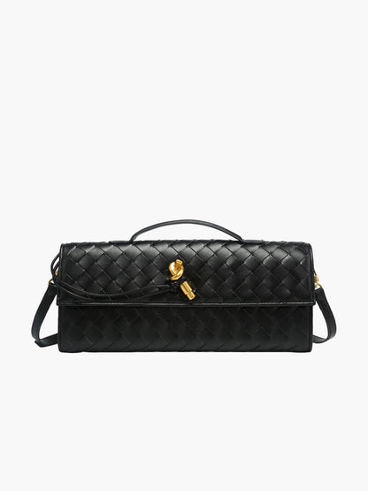 Dames Kunstleer Gevlochten Schoudertas | Elegante Luxe Clutch met Gouden Accenten 0