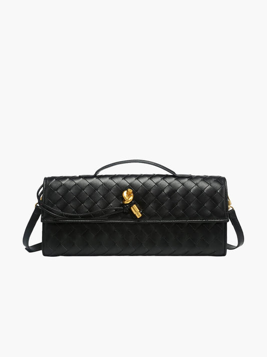 Dames Kunstleer Gevlochten Schoudertas | Elegante Luxe Clutch met Gouden Accenten 0