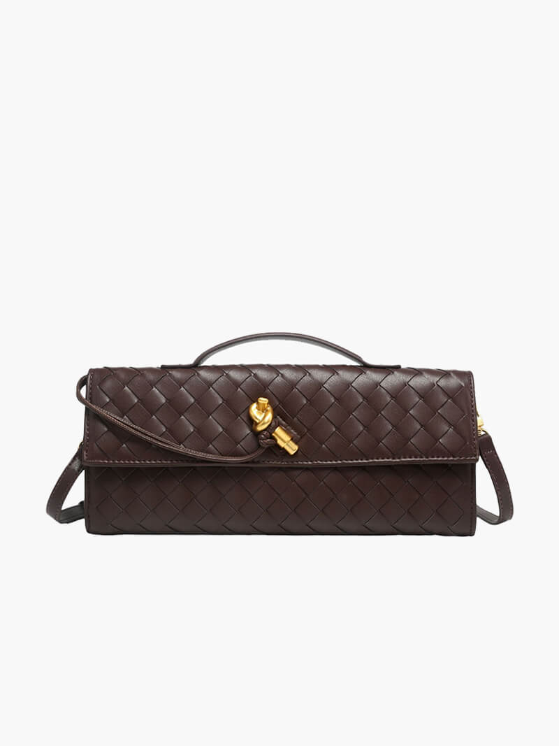 Dames Kunstleer Gevlochten Schoudertas | Elegante Luxe Clutch met Gouden Accenten 2