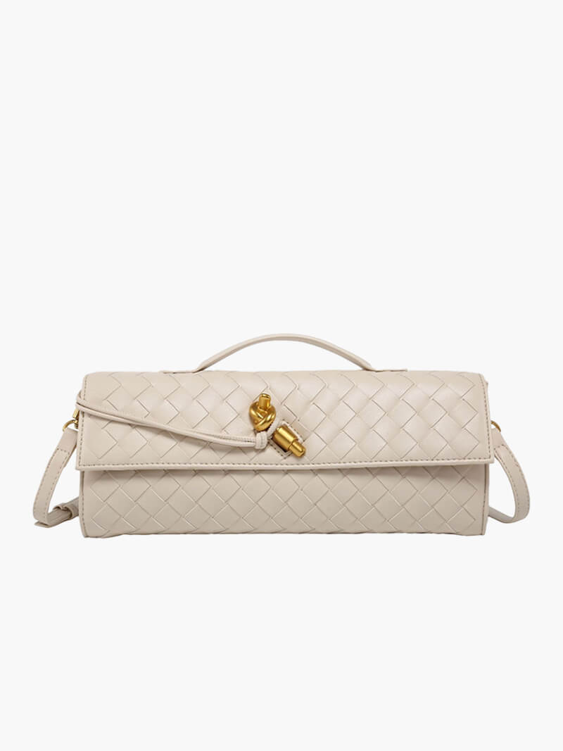 Dames Kunstleer Gevlochten Schoudertas | Elegante Luxe Clutch met Gouden Accenten 3