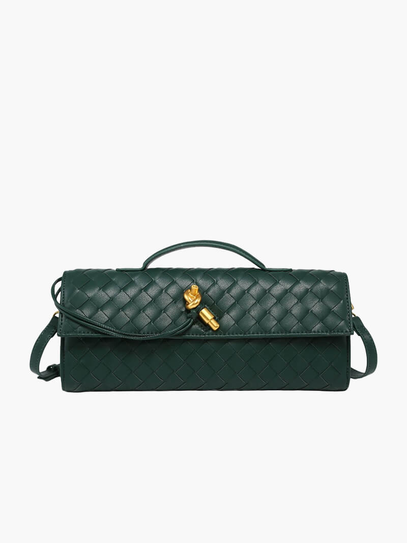 Dames Kunstleer Gevlochten Schoudertas | Elegante Luxe Clutch met Gouden Accenten 4
