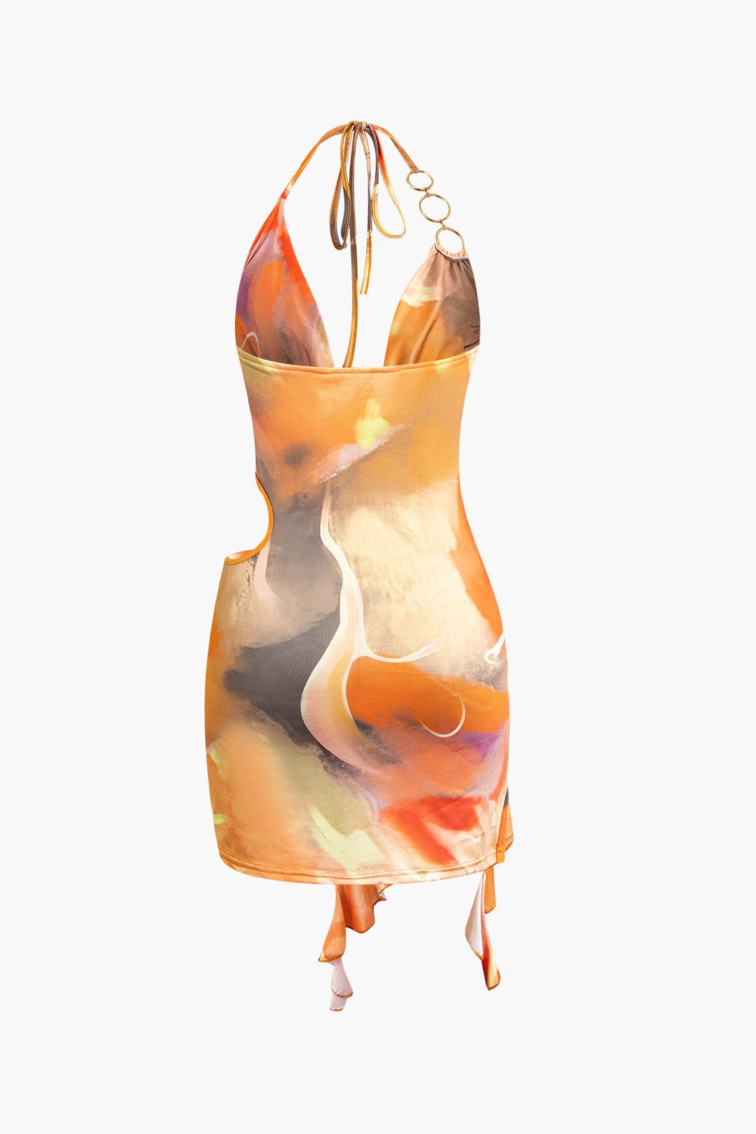 Dames Kunstprint Halter-Neck Mini-jurk | Unieke Asymmetrische Zijsplit voor Zomer Feestjes 3