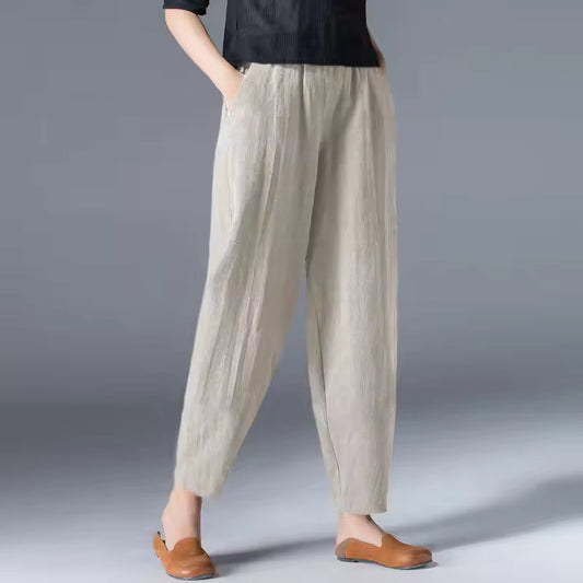 Dames Lichtgewicht Katoenen Broek | Comfortabele Relaxte Zomerbroek Met Elastische Band 0