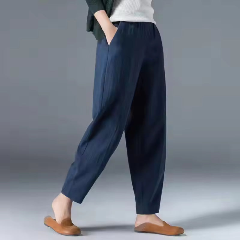 Dames Lichtgewicht Katoenen Broek | Comfortabele Relaxte Zomerbroek Met Elastische Band 1