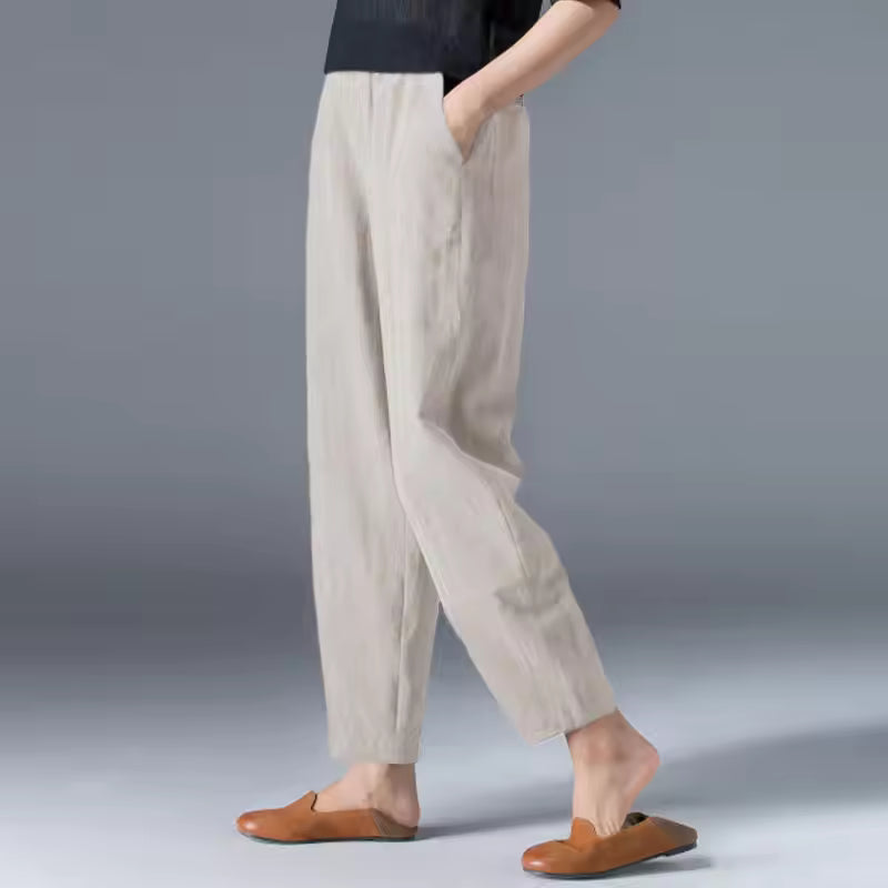 Dames Lichtgewicht Katoenen Broek | Comfortabele Relaxte Zomerbroek Met Elastische Band 3