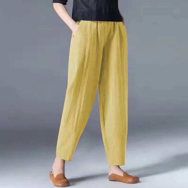 Dames Lichtgewicht Katoenen Broek | Comfortabele Relaxte Zomerbroek Met Elastische Band 4