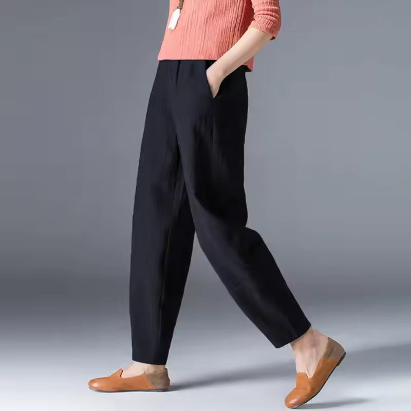 Dames Lichtgewicht Katoenen Broek | Comfortabele Relaxte Zomerbroek Met Elastische Band 5