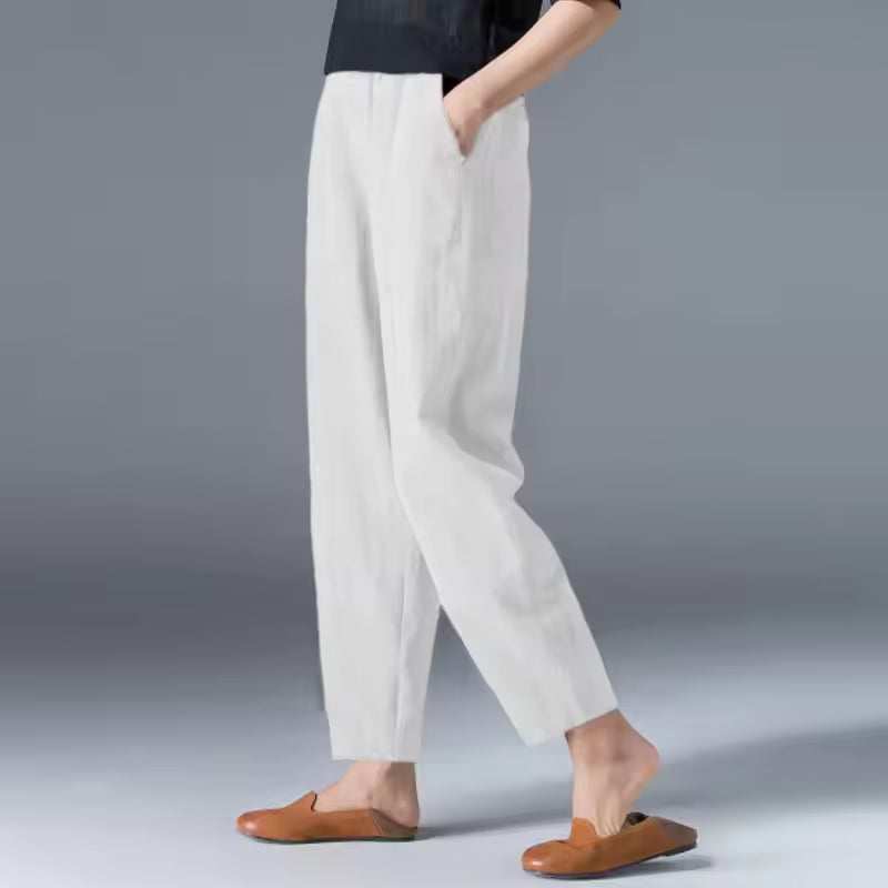 Dames Lichtgewicht Katoenen Broek | Comfortabele Relaxte Zomerbroek Met Elastische Band 6