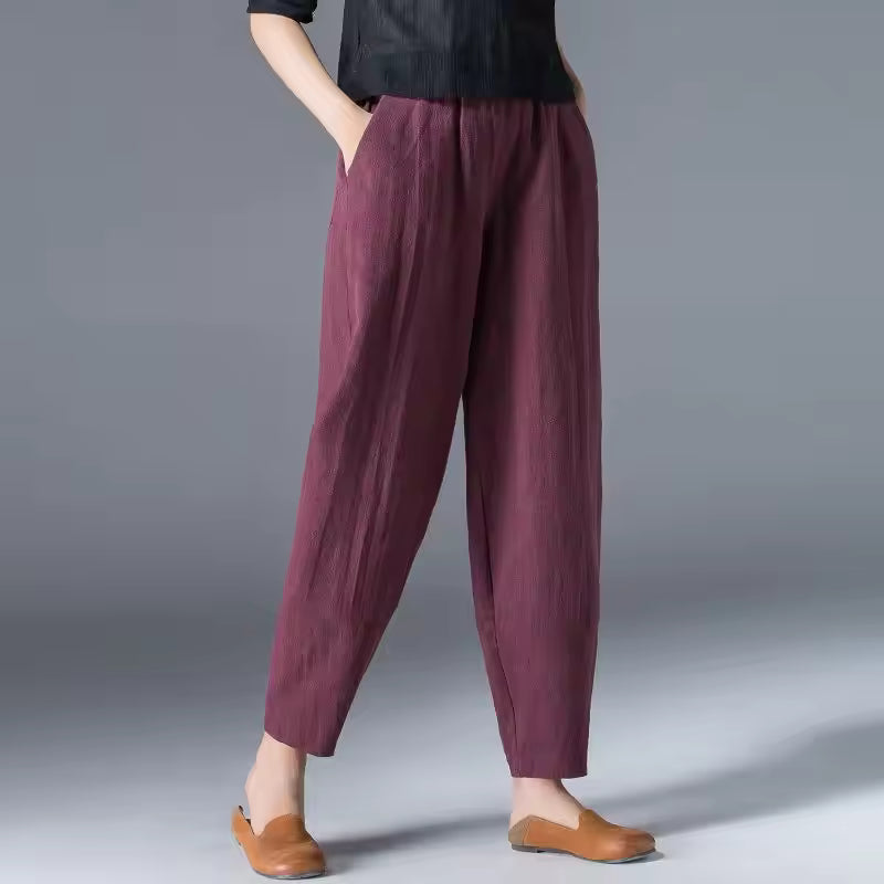 Dames Lichtgewicht Katoenen Broek | Comfortabele Relaxte Zomerbroek Met Elastische Band 8
