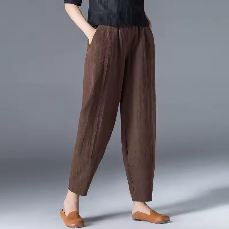 Dames Lichtgewicht Katoenen Broek | Comfortabele Relaxte Zomerbroek Met Elastische Band 9