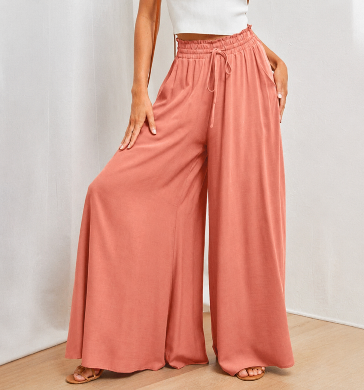 Dames Lichtgewicht Polyester Palazzobroek | Elegante Hoge Taille Wijde Pijpen Zomerbroek 2
