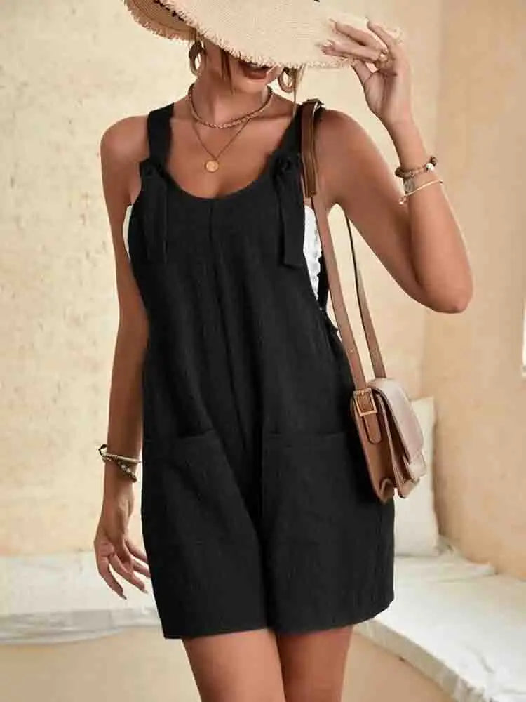 Dames Linnen Jumpsuit Zomer | Comfortabele Relaxed Korte Outfit met Zakken 2