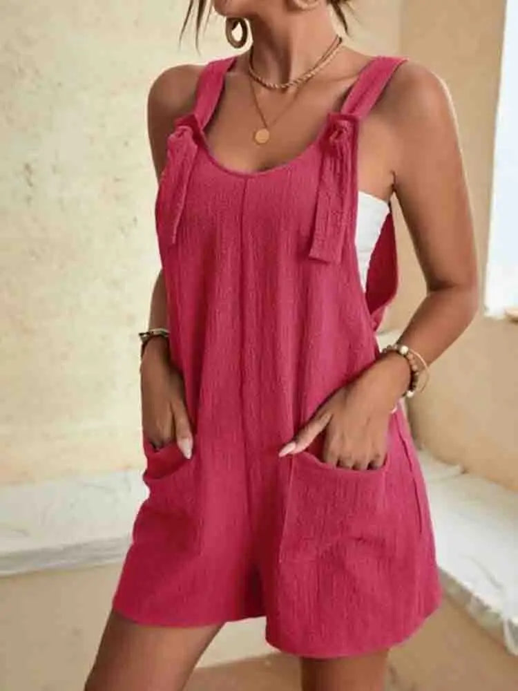 Dames Linnen Jumpsuit Zomer | Comfortabele Relaxed Korte Outfit met Zakken 3