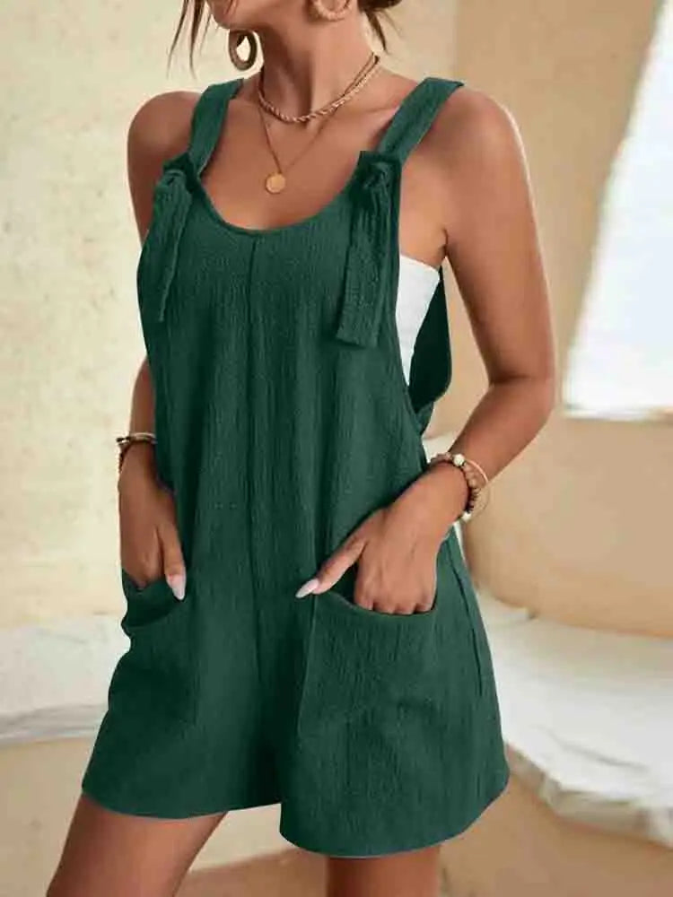 Dames Linnen Jumpsuit Zomer | Comfortabele Relaxed Korte Outfit met Zakken 4