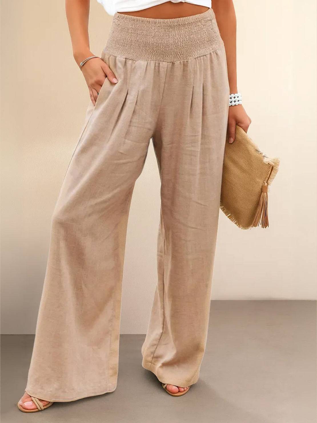 Dames Linnen Palazzo Broek | Hoge Taille Wijde Pijpen voor Lente/Zomer | Comfortabel en Stijlvol 0