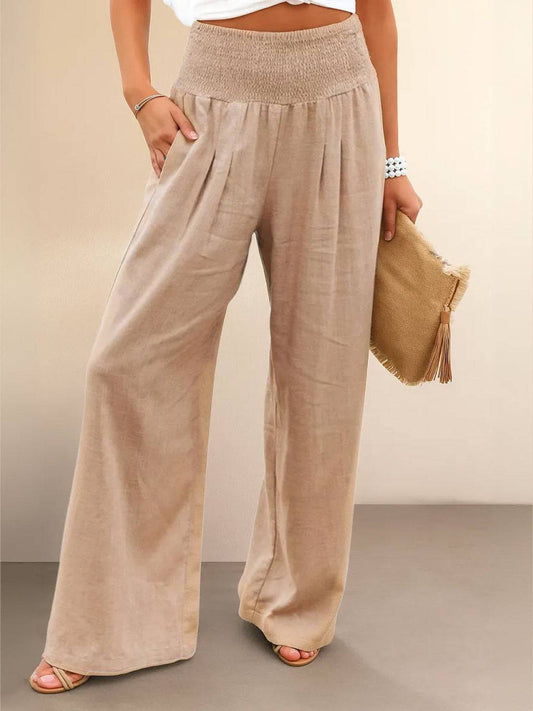 Dames Linnen Palazzo Broek | Hoge Taille Wijde Pijpen voor Lente/Zomer | Comfortabel en Stijlvol 0