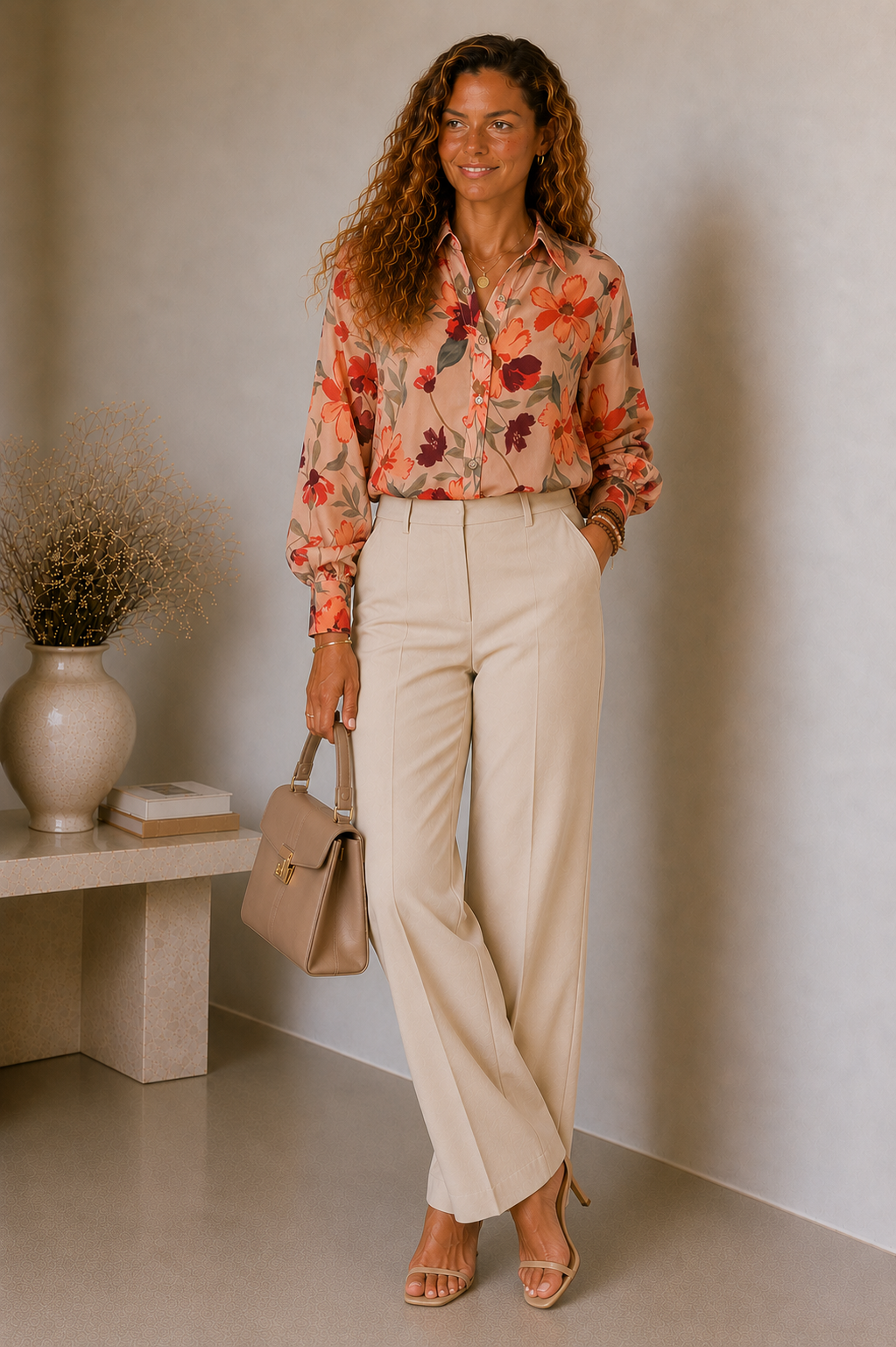 Dames Luchtige Bloemenprint Blouse | Elegante Transparante Mouwen Top 1