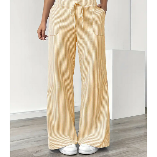 Dames Luchtige Katoenen Broek | Comfortabele Gestreepte Casual Pants 0