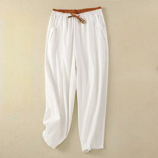 Dames Luchtige Zomerbroek | Comfortabele Relaxed Fit Met Kaneelkleurige Tailleband 0