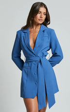 Dames Luxe Blazer Jurk | Elegante V-Hals met Taille Riem voor Gala en Feestjes 2