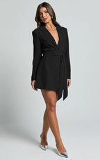 Dames Luxe Blazer Jurk | Elegante V-Hals met Taille Riem voor Gala en Feestjes 5