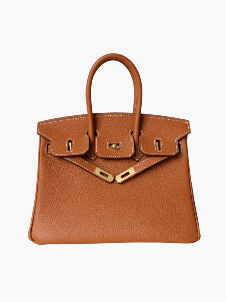 Dames Luxe Echt Leer Handtas | Elegante Cognac Kleurige Tote Bag 1